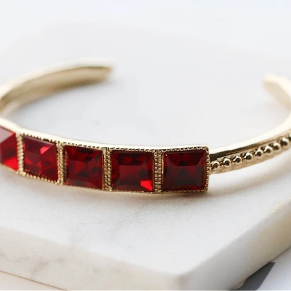 ANNE KLEIN • Red Crystal Gold Cuff Bracelet - Picture 2 of 3